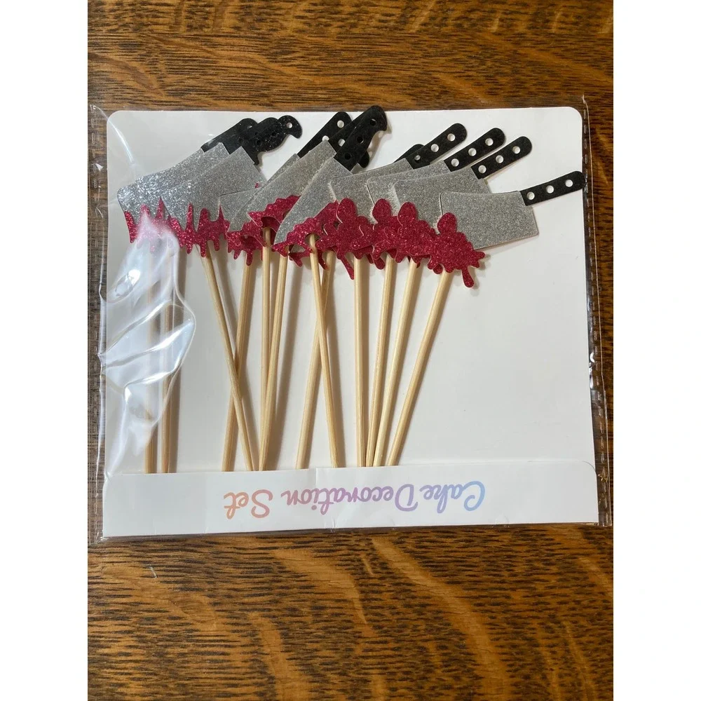 Halloween Bloody Cleaver Knife Cupcake Toppers Horror Party Cake Decoration Set